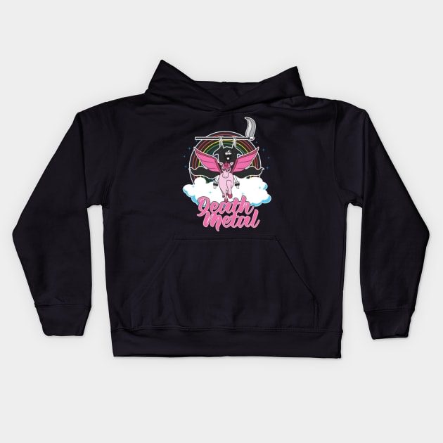 Death Metal Unicorn Rainbow Kids Hoodie by tomhilljohnez